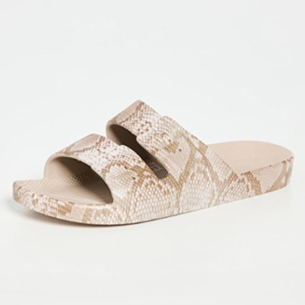 Freedom Moses Snake Print Two Band Slides - NWT